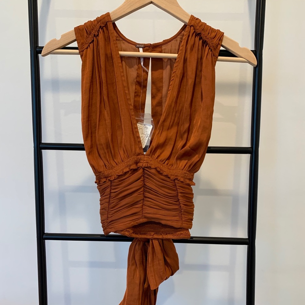 NWT Free People Short Sleeve Blouse with Back Tie